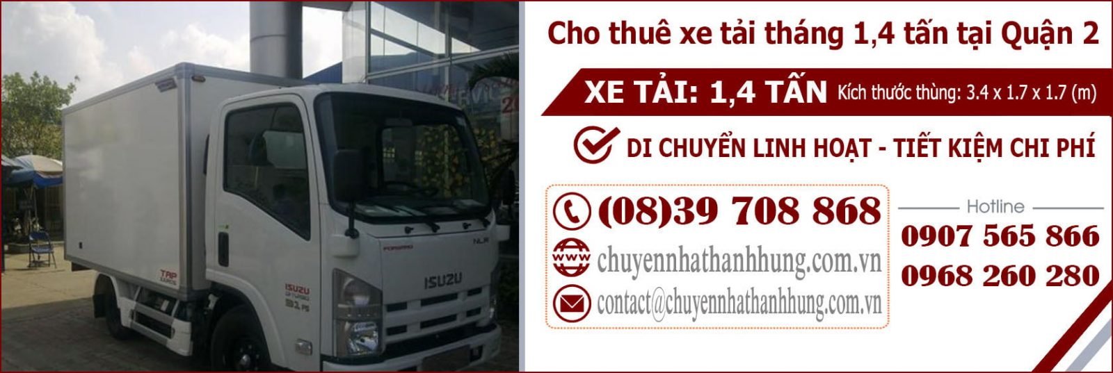 Cho thuê xe tải tháng 1,4t tại Quận 2 Cho thuê xe tải tháng 1,4t tại Quận 2