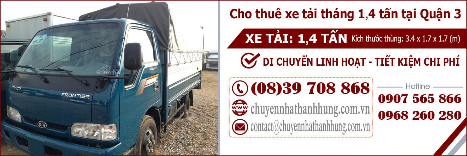 Cho thuê xe tải tháng 1,4t tại Quận 3