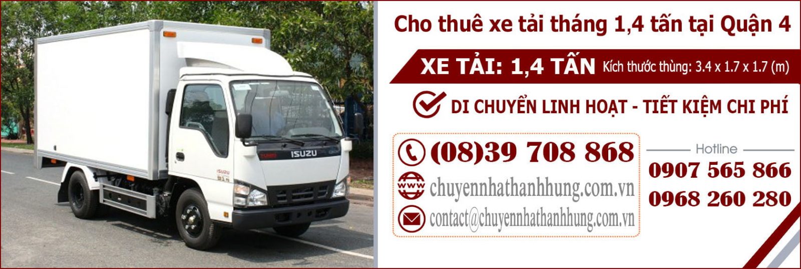 Cho thuê xe tải tháng 1,4t tại Quận 4